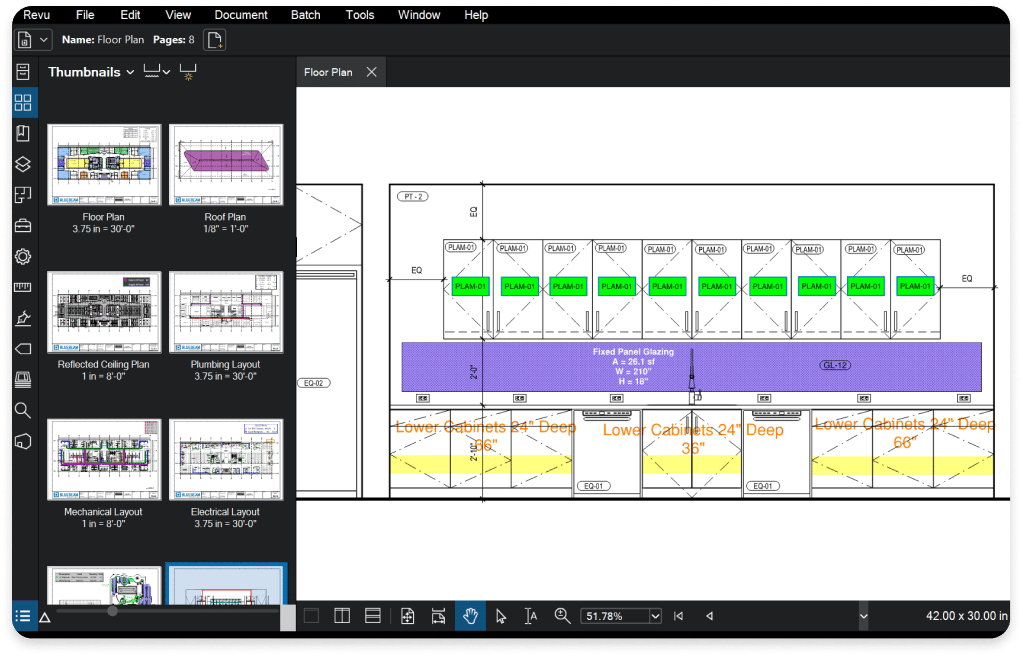 Infographic showing color-coded quantity take-off sheet in Bluebeam