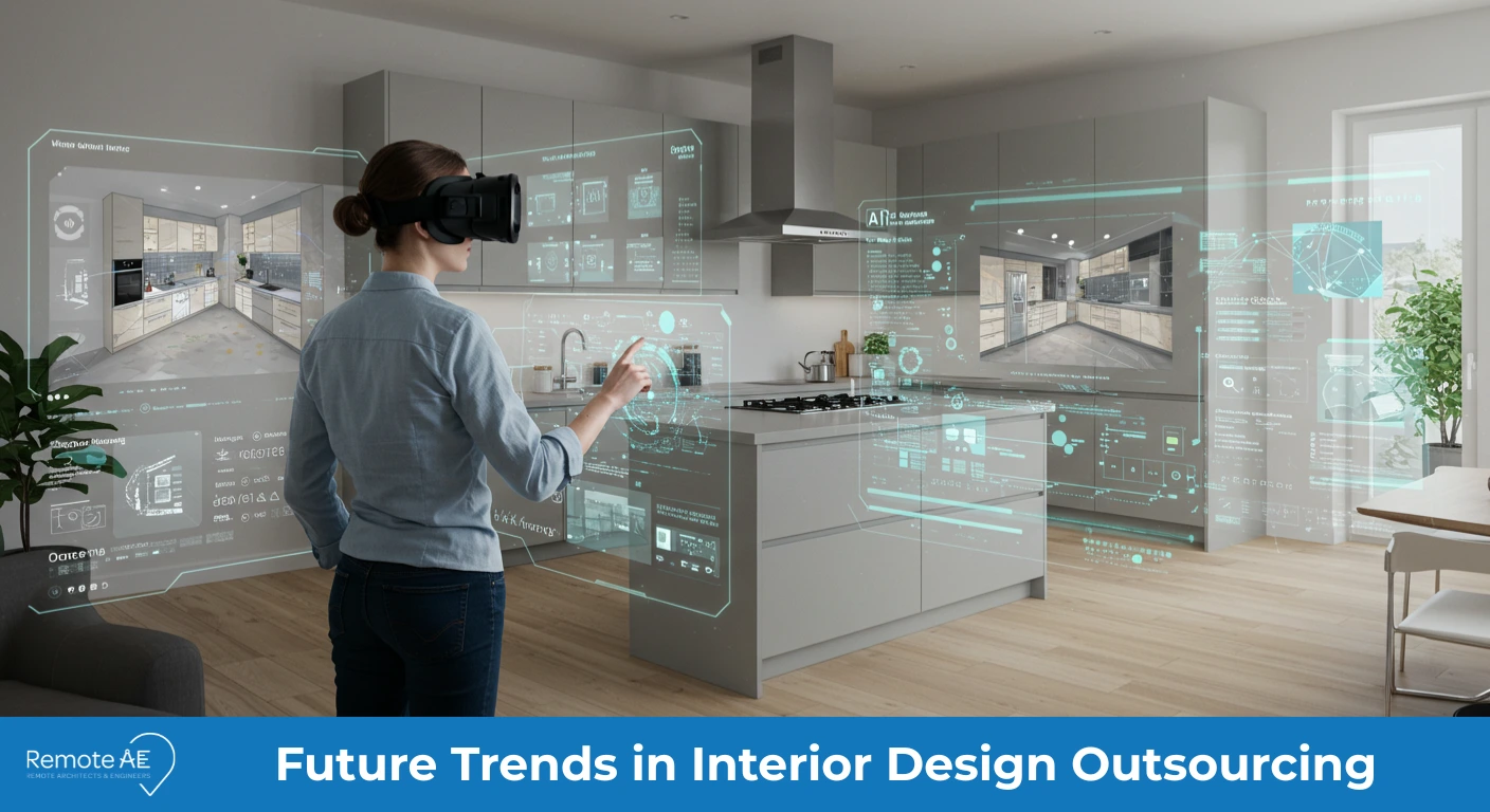Concept image of VR interior design presentation with AI-generated layout suggestions
