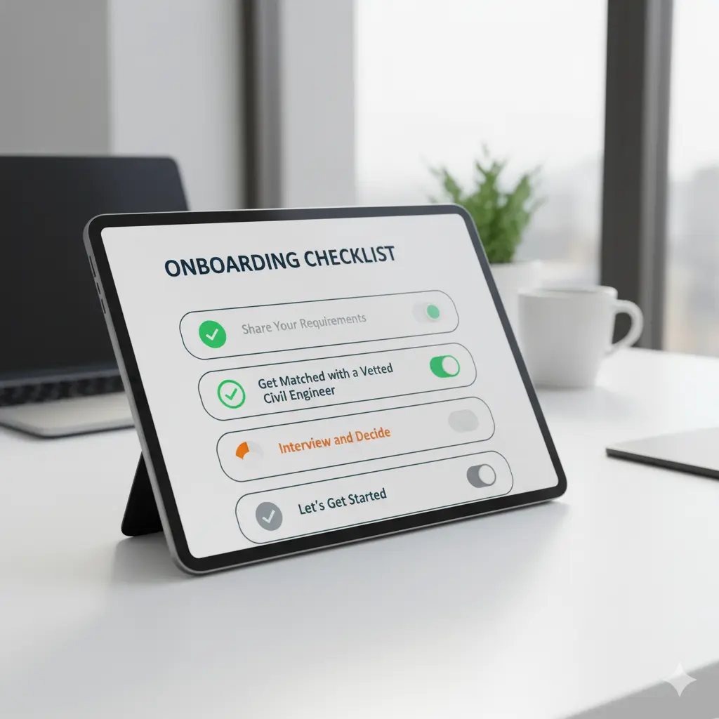 Checklist showing onboarding steps and status toggles.