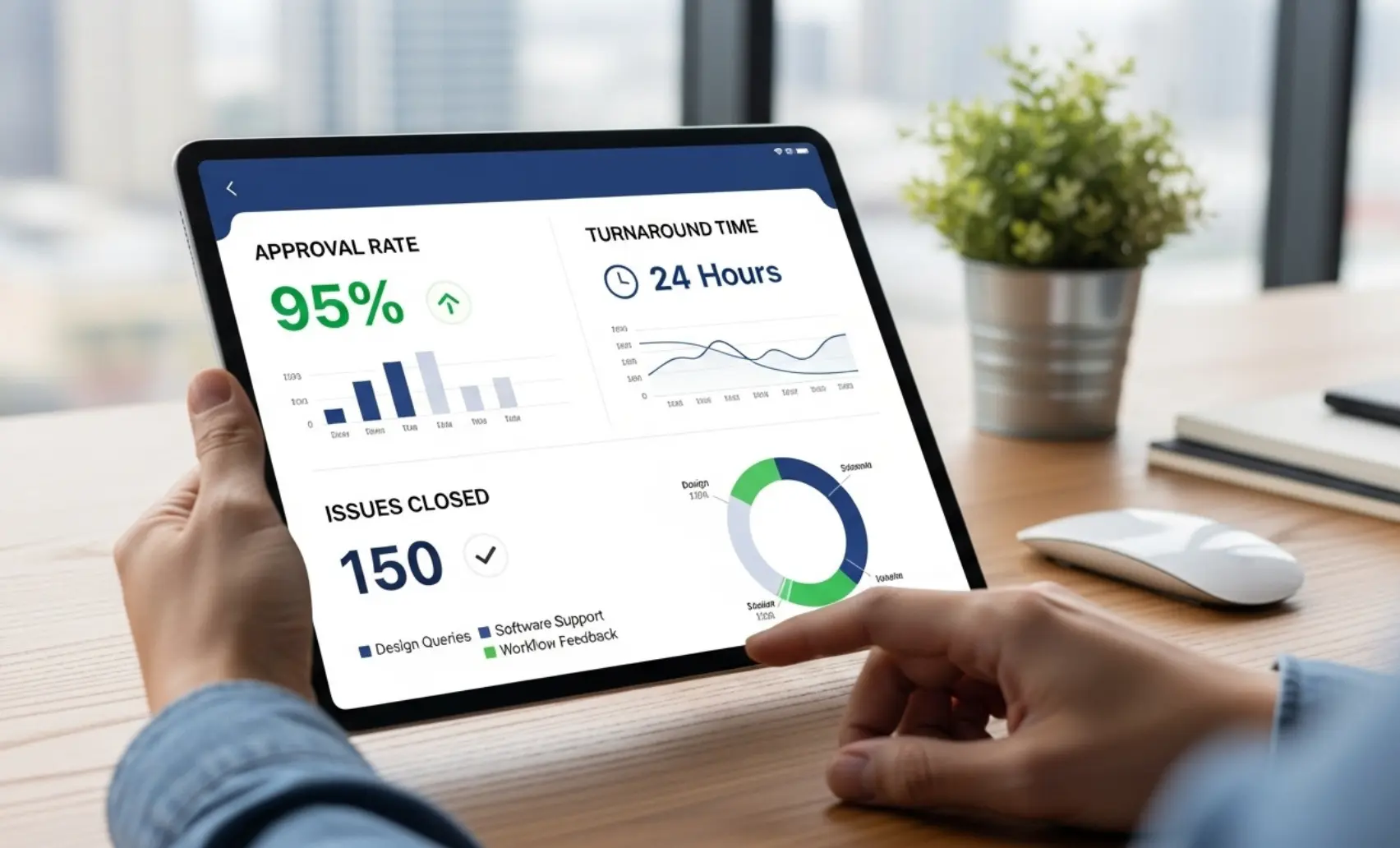 Scorecard highlighting approval rate, turnaround, and issues closed