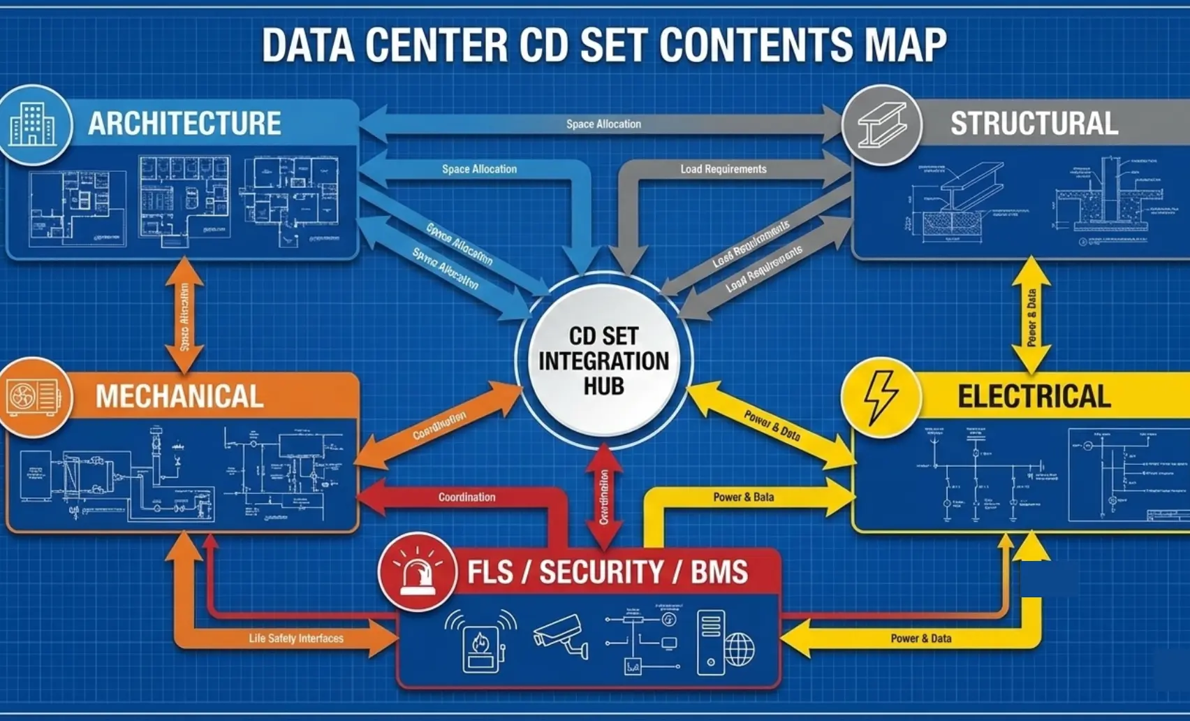 Data center CD set contents map for construction documents