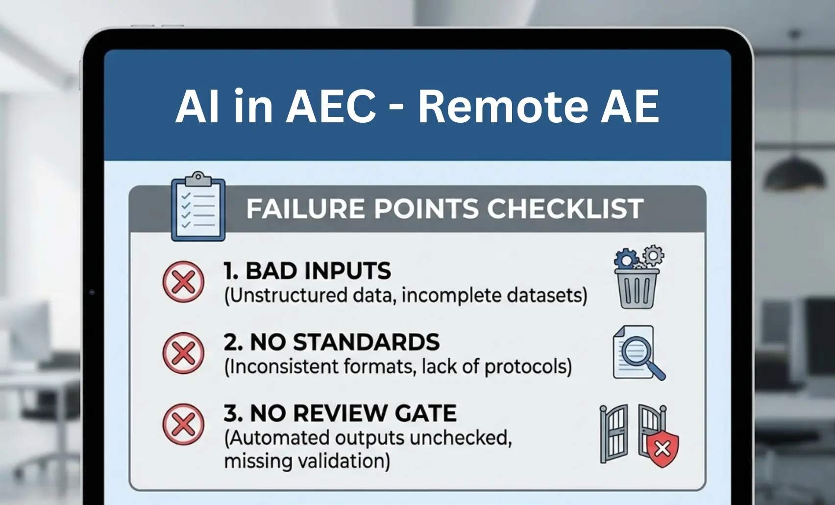 Graphic: Failure points checklist for AI in AEC - Remote AE