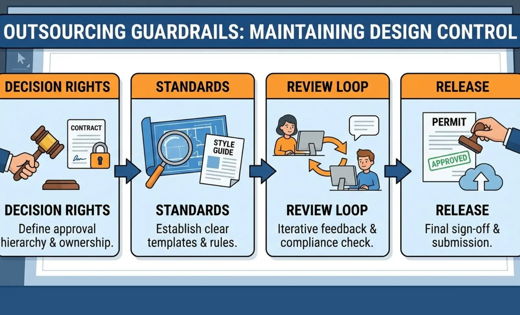 Graphic: “Outsourcing guardrails” for Outsource Building Permit Drawings