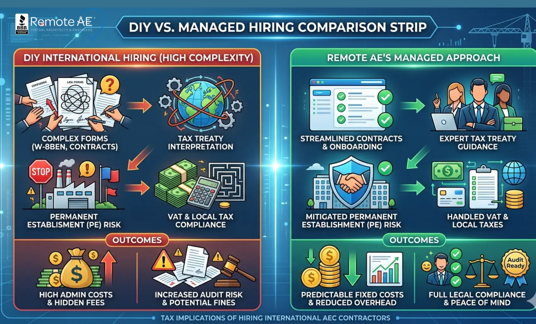 Graphic: "DIY vs Managed Hiring Comparison Strip"