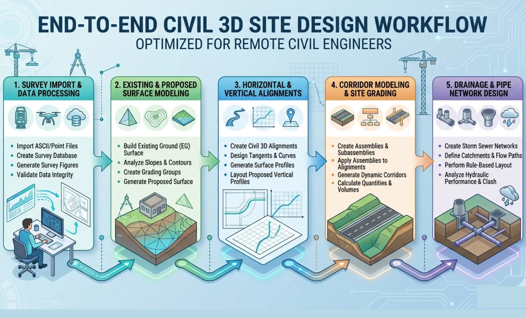 End-to-end Civil 3D site design workflow