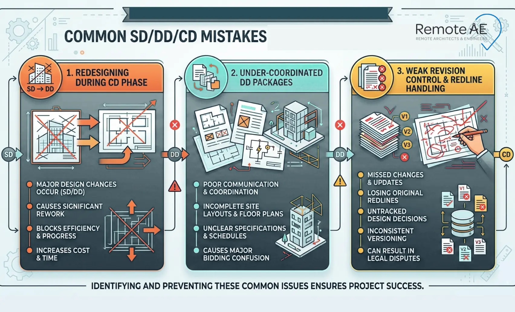 Graphic showing common SD/DD/CD mistakes