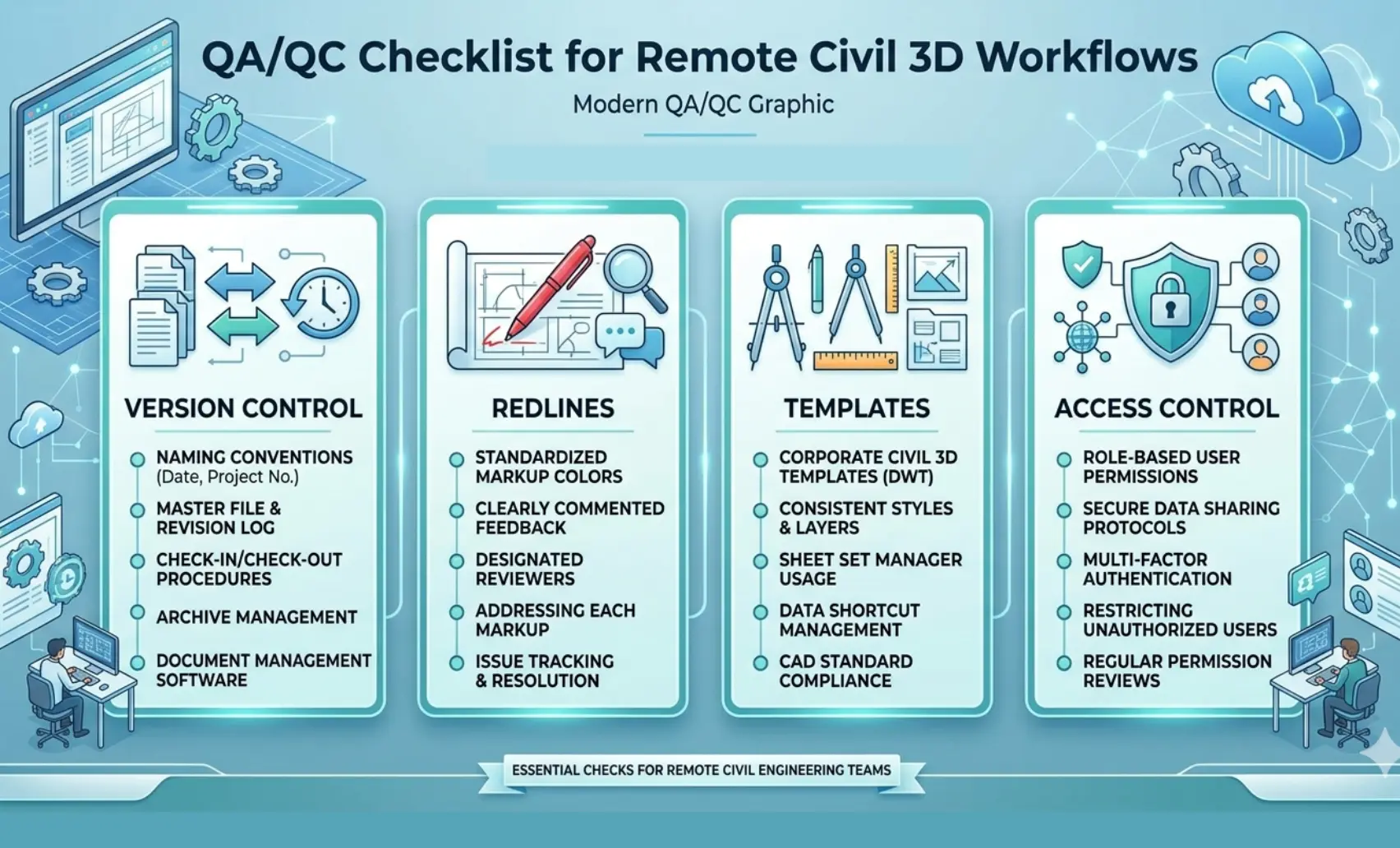 QA/QC checklist graphic for remote Civil 3D workflows