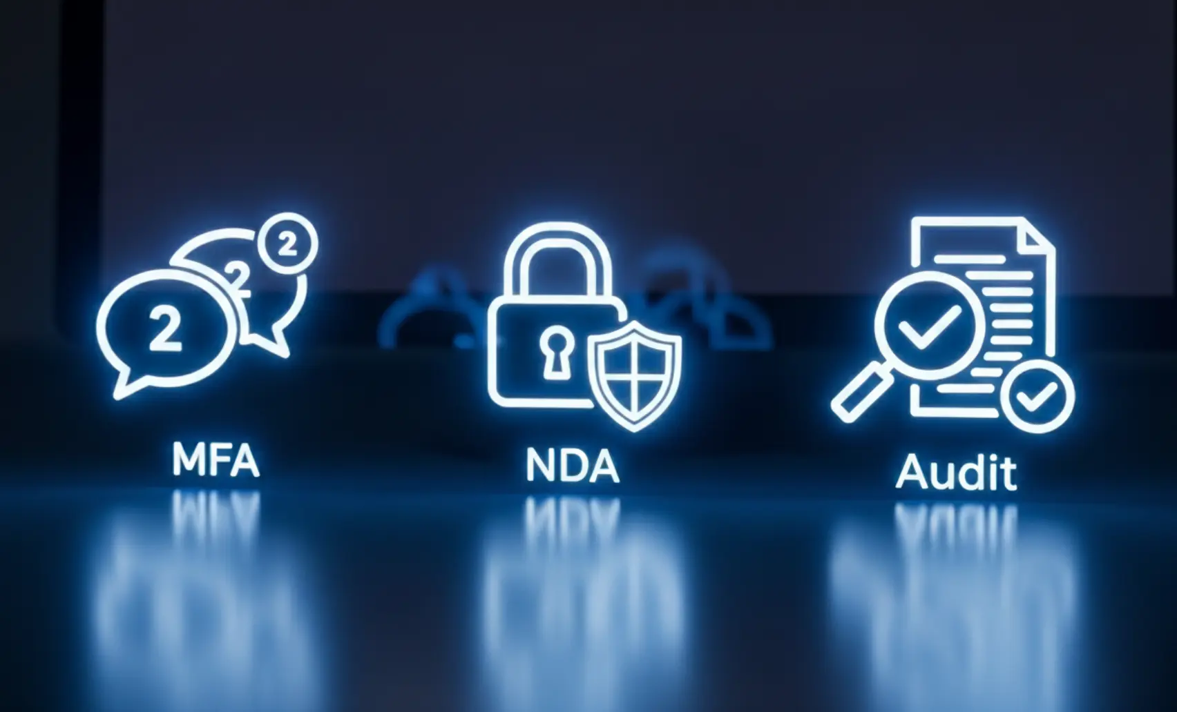 Security icons for MFA/NDA/audit