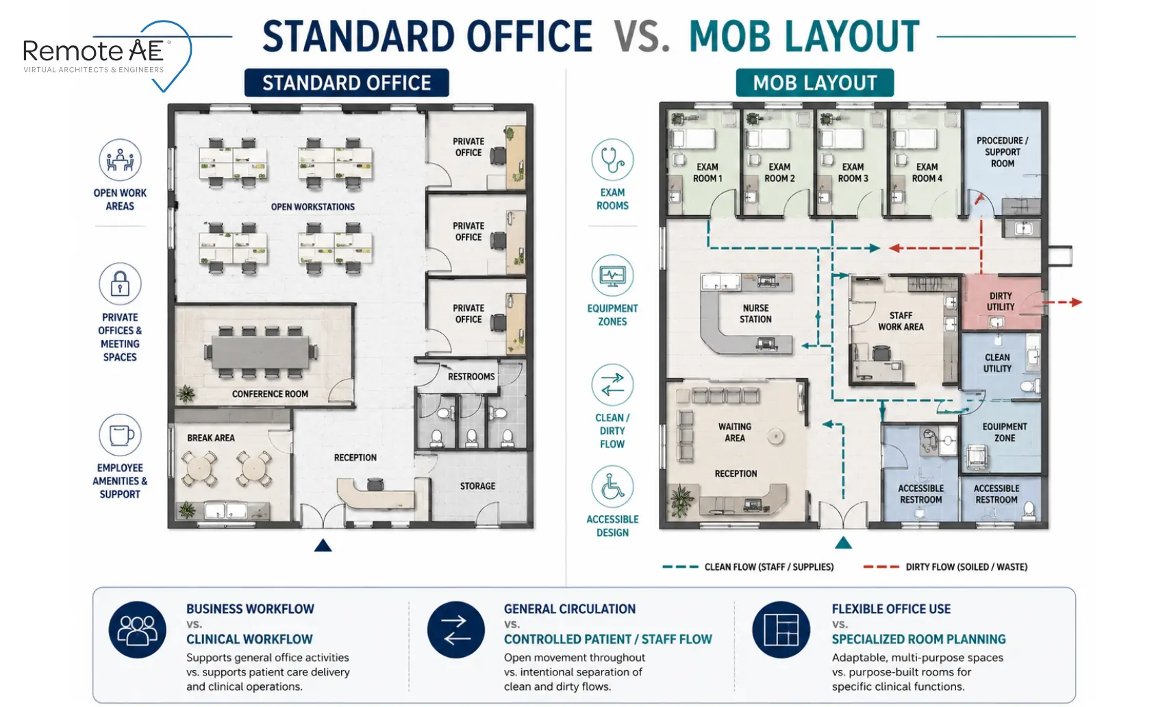Graphic: "Standard Office vs. MOB Layout"